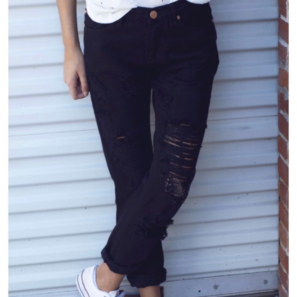 Black Cotton On Distressed BoyFriend Jeans